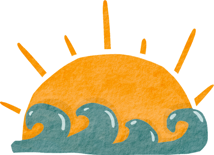 Watercolor wave and sun